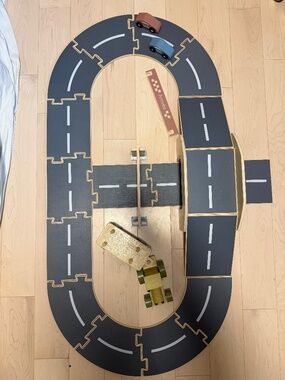 Coco Village Retired Lot- Wooden Car Race Track with Cars and Tractor